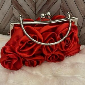 Evening bag/crossbody Satin Rose with kiss lock
